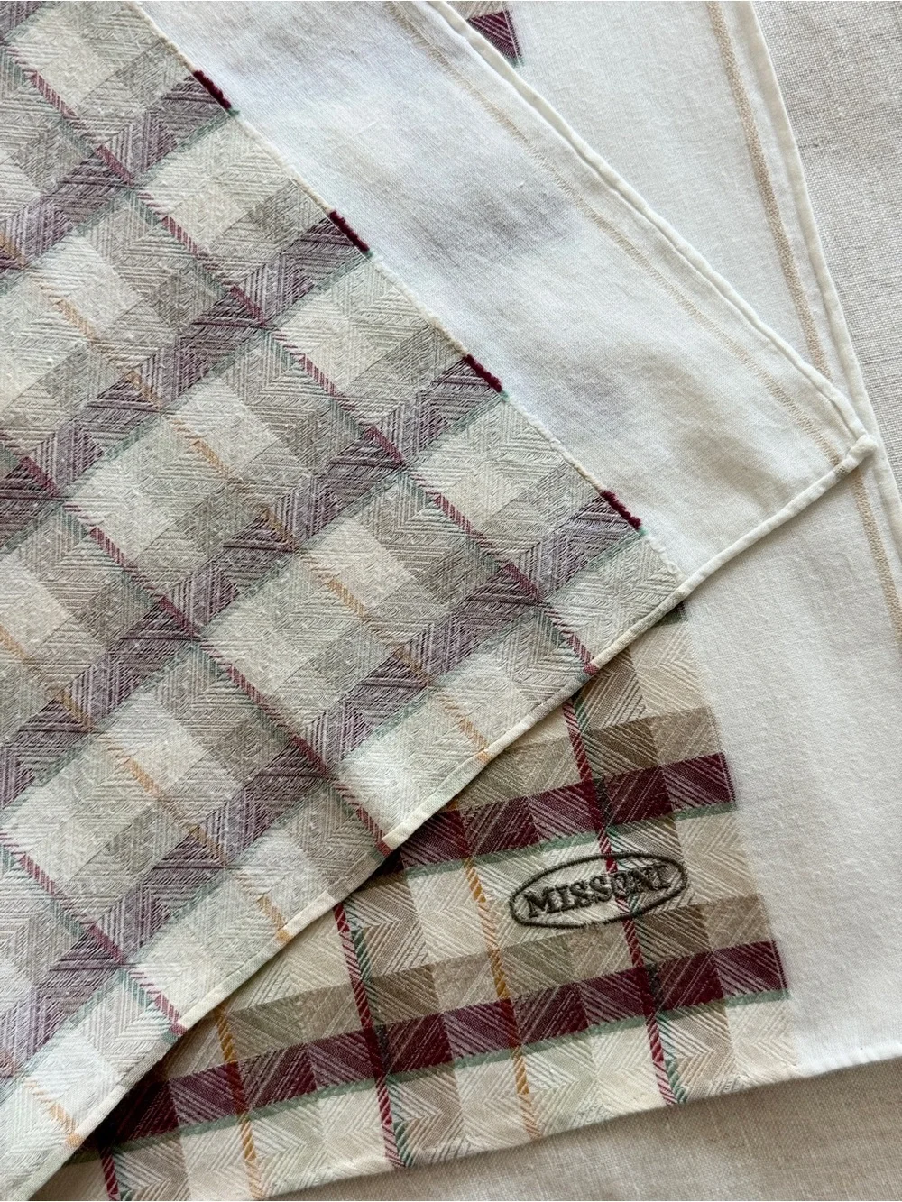 Vintage Missoni Textured Plaid Cotton Bandana Scarf Made in Japan Unisex